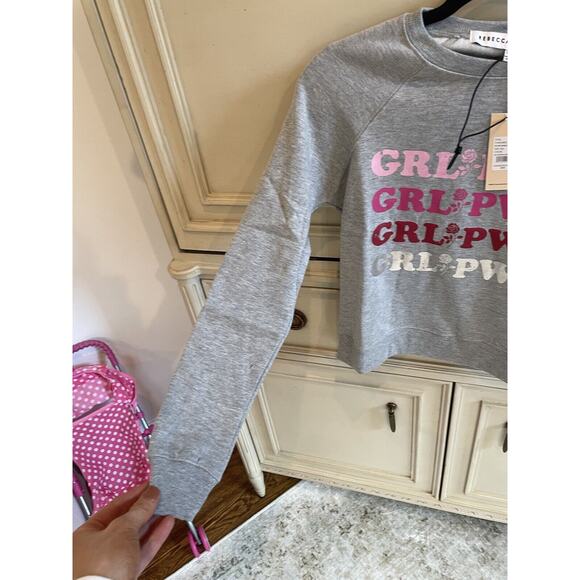 NWT $88 Rebecca Minkoff Girl Power Girl Pwr Gray Pink‎ Crew Neck Sweater XXS - Picture 4 of 7